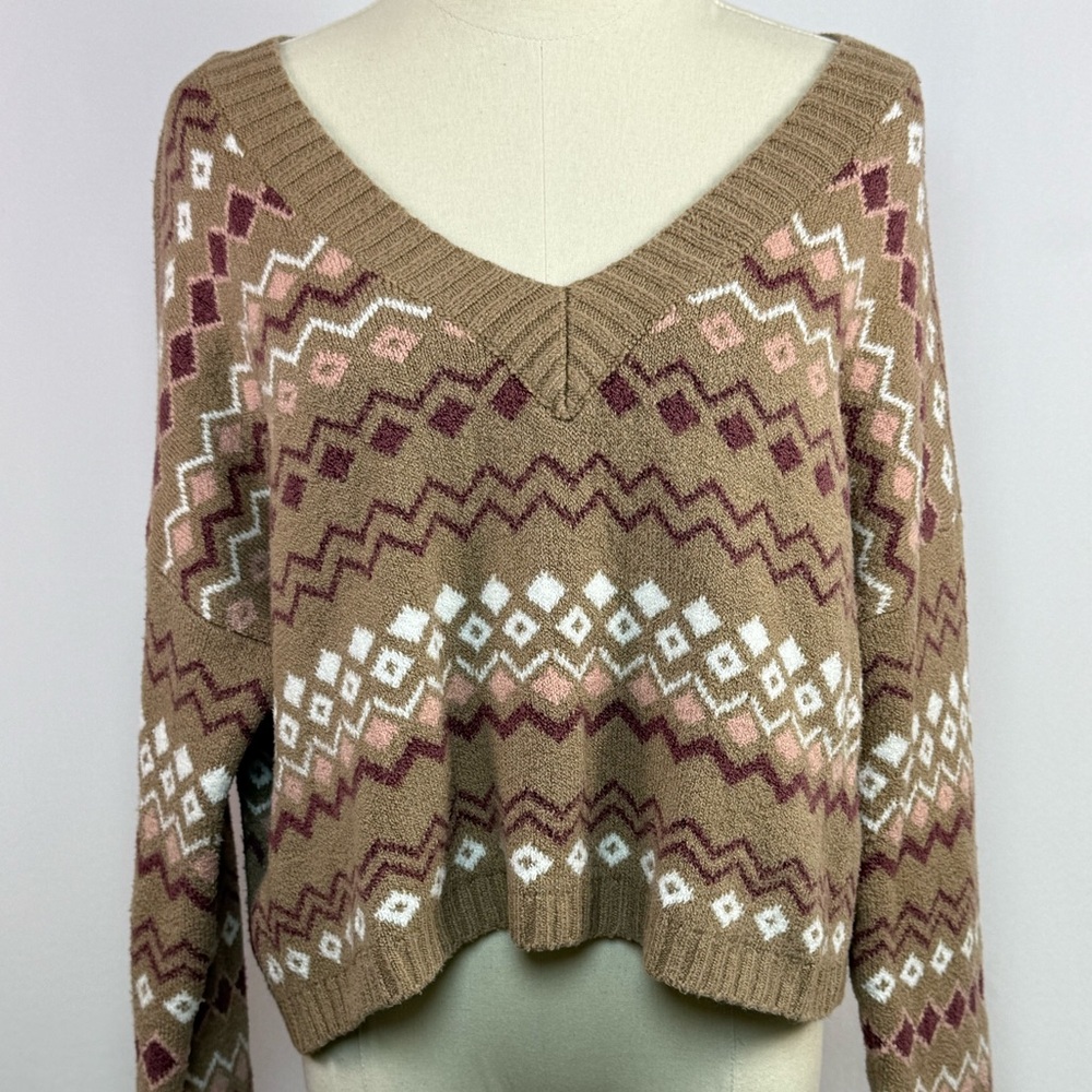 Hollister Women's Cropped Multicolor Geometric Pattern Sweater Size S